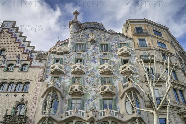 Facade, balconies, Casa Batllo, apartment building by Antoni Gaudi, Passeig de Gracia, Barcelona, Catalonia, Spain, Europe