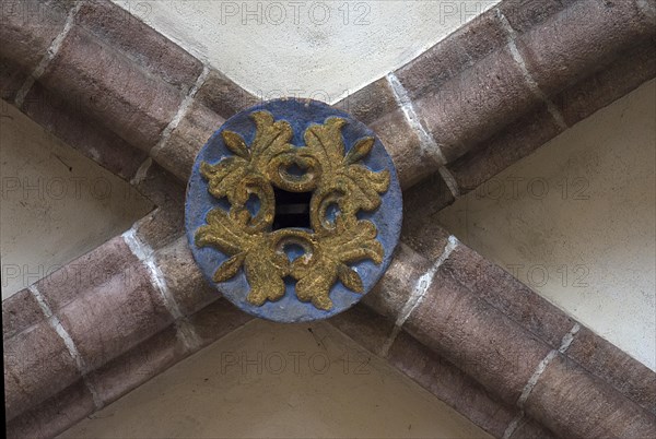Rosette, vault keystone in the Gothic vault, St Clare's Church, Koenigstrasse 66, Nuremberg, Middle Franconia, Bavaria, Germany, Europe