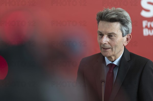 Rolf Muetzenich, SPD parliamentary group leader, gives a press statement in front of the parliamentary group meeting of the SPD parliamentary group in Berlin, 19 March 2024