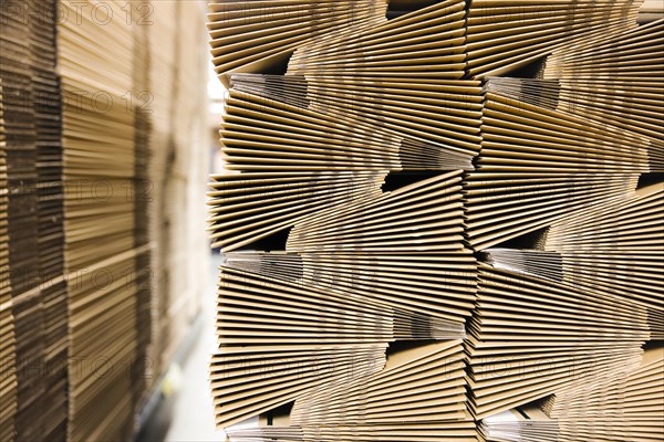 Cardboard packaging, stack of cardboard boxes for shipping in a logistics centre, Cologne, North Rhine-Westphalia, Germany, Europe