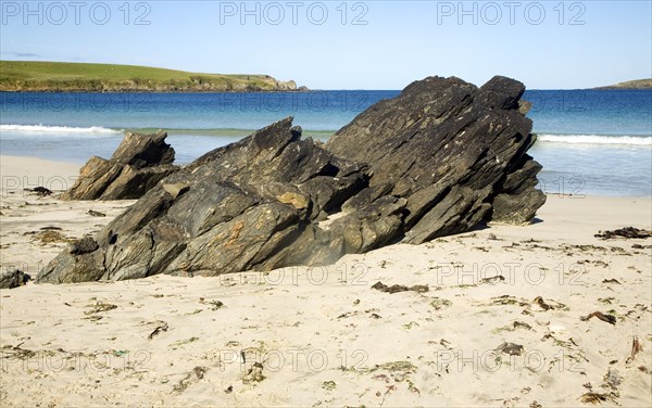 Sandy beach, Bay of Scousburgh, Shetland Islands, Scotland, United Kingdom, Europe