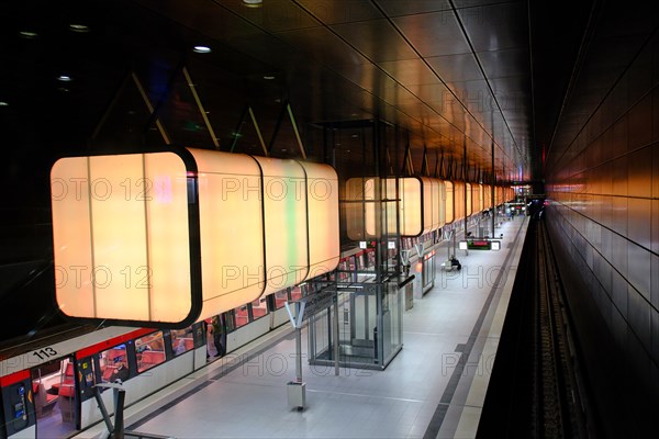 Hafencity University underground station, coloured light containers, Hanseatic City of Hamburg, Hamburg, Germany, Europe