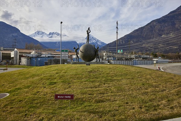 Public art object Le Visionnaire, The Visionary by Michel Favre at the roundabout in Martigny, district of Martigny, canton of Valais, Switzerland, Europe