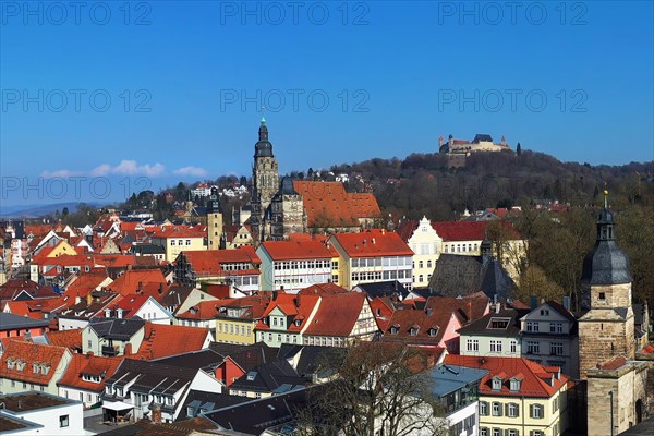 Aerial view of Coburg with a view of the historic old town centre. Dingolfing, Upper Franconia, Bavaria, Germany, Europe
