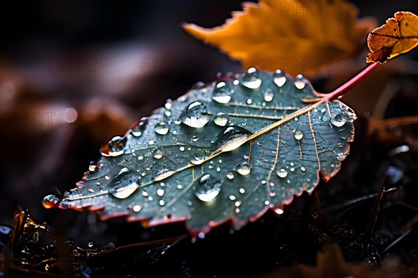 Ice forming intricate patterns on a leaf symbolizing the unexpected cold spells, AI generated