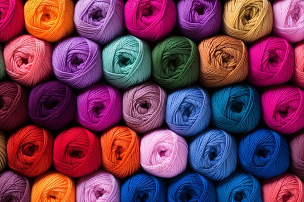 Colorful knitting wool yarns. KI generiert, generiert, AI generated