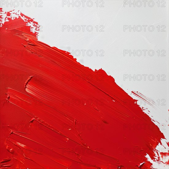 A broad flat brush stroke in vibrant red on a white canvas AI generated