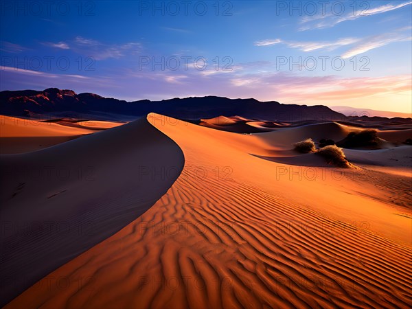 Desert dune bathed in the soft glow of twilight, AI generated
