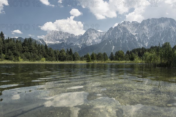 Luttensee in front of the Karwendel, Mittenwald, Werdenfelser Land, Upper Bavaria, Bavaria, Germany, Europe