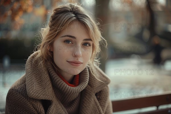 Portrait of a pensive woman in warm autumnal colors with soft natural lighting, AI generated