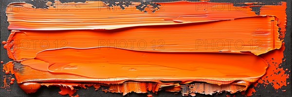 Vibrant orange paint strokes create an abstract textured background on black canvas, banner 3:1 wide style, horizontal aspect ratio, AI generated