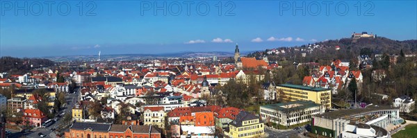 Aerial view of Coburg with a view of the historic old town centre. Dingolfing, Upper Franconia, Bavaria, Germany, Europe