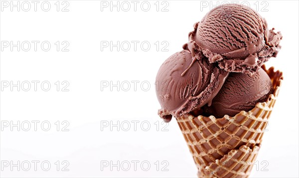 Chocolate ice cream cone on white background AI generated