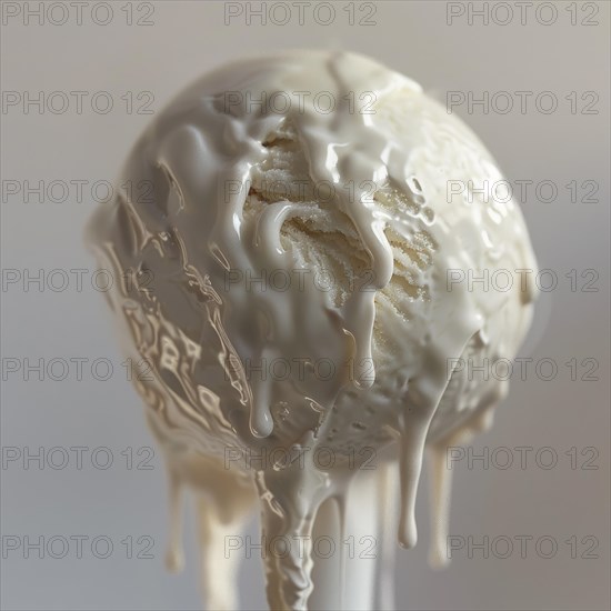 Vanilla ice cream scoop melting slowly, closeup view AI generated