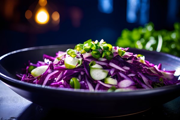 Asian slaw featuring purple cabbage and green onions, AI generated