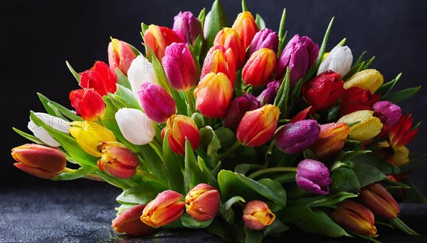 A large bouquet of colourful tulips, spring, AI generated, AI generated