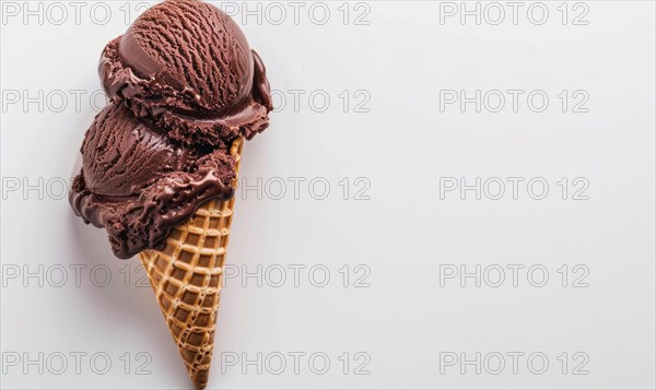 Chocolate ice cream cone on white background AI generated