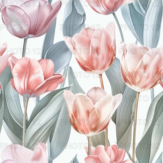 Seamless tulip watercolor flowers pattern AI generated