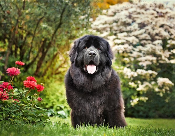 Dog, Newfoundland, whole figure, outside, in the garden, AI generated, AI generated