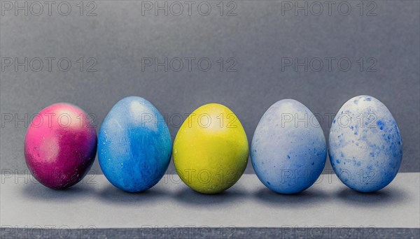 A series of brightly coloured Easter eggs with colour gradient, Easter symbol, AI generated, AI generated