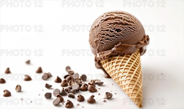 Chocolate ice cream cone on white background AI generated