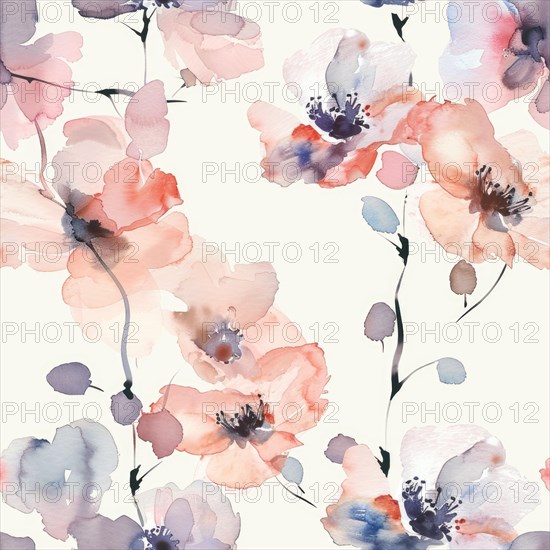 Floral watercolor pattern with delicate roses and foliage AI generated