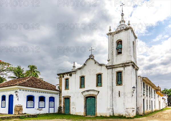 Facade of an old church in the historic city of Paraty in Rio de Janeiro, Brasil