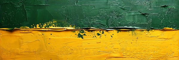 Abstract oil painting with bold green and yellow strokes using a palette knife, banner 3:1 wide style, horizontal aspect ratio, AI generated