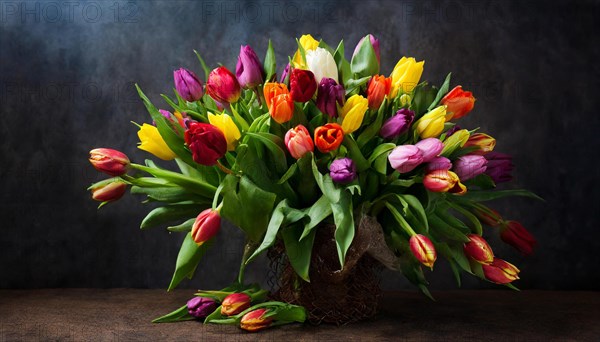 A large bouquet of colourful tulips, spring, AI generated, AI generated