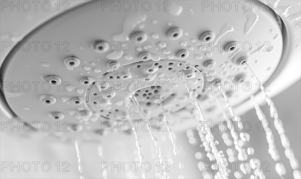 Water streaming from a shower head against a pristine white background AI generated
