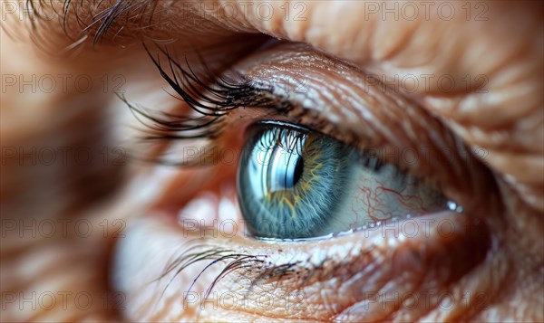 Delicate close-up detail of a human eye with reflection and eyelashes AI generated