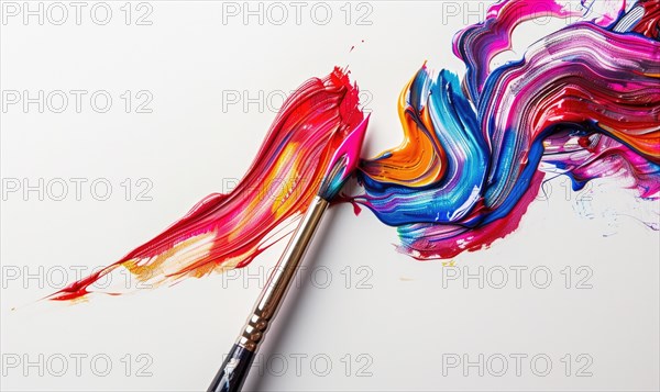 Multicolored paint brush stroke on white background. Abstract artistic background AI generated