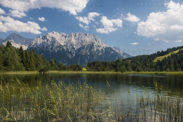Luttensee in front of the Karwendel, Mittenwald, Werdenfelser Land, Upper Bavaria, Bavaria, Germany, Europe