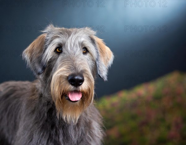 Dog, Irish Wolfhound, portrait, head only, puppies, dark background, AI generated, AI generated