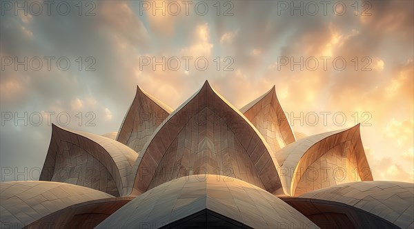 Iconic architectural curves against a sunset sky with clouds, ai generated, AI generated