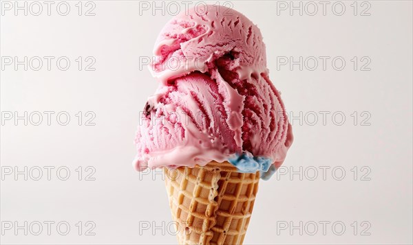 Neapolitan ice cream cones on white background AI generated