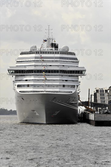 COSTA PACIFICA, Docked cruise ship on the waterfront under dark clouds, Hamburg, Hanseatic City of Hamburg, Germany, Europe