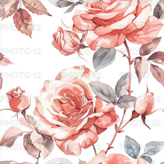 Seamless watercolor pattern with rose blossoms in pastel tones AI generated