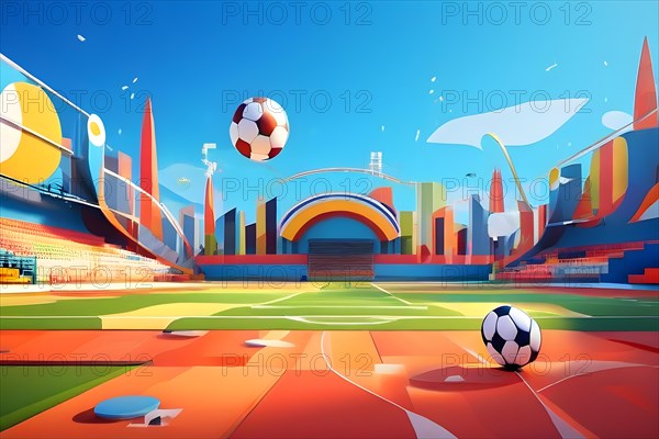 Abstract interpretation of a football pitch captured by combining organic and geometric shapes, AI generated