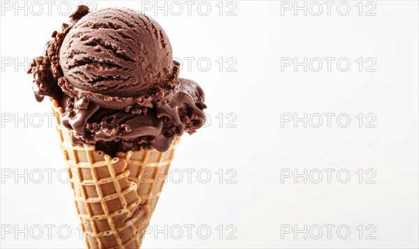 Chocolate ice cream cone on white background AI generated