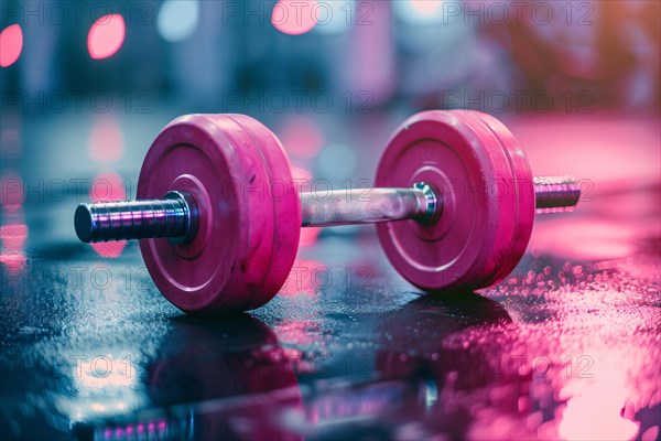 Pink dumbbell free weight used in weight training in gym. KI generiert, generiert, AI generated