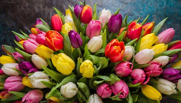 A large bouquet of colourful tulips, spring, AI generated, AI generated