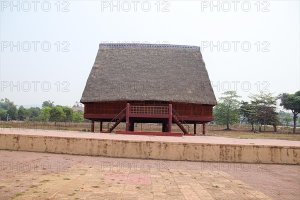 Traditional architecture of a Bahnar ethnic stilt house or Rong House in Pleiku countryside, Vietnam, Asia