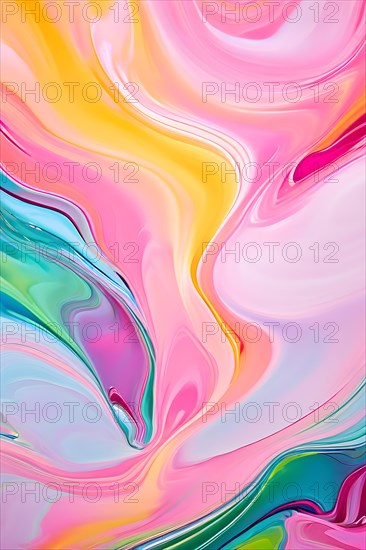 Abstract painting with flowing lines intertwine organic shapes symbolizing springs awake, AI generated