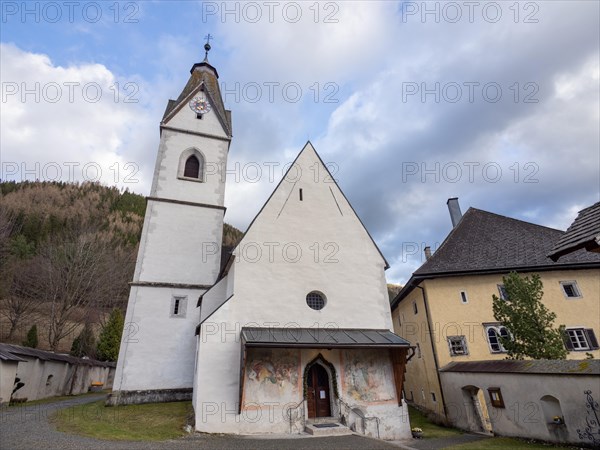 Parish church Tragoess-Oberort, dedicated to St Magdalena, fortified church in Romanesque style, municipality of Tragoess-Sankt Katharein, Styria, Austria, Europe