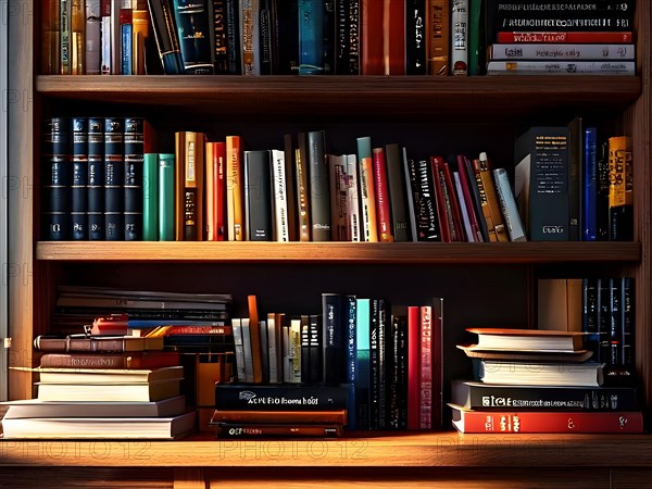 Bookshelf brimming with educational materials, AI generated