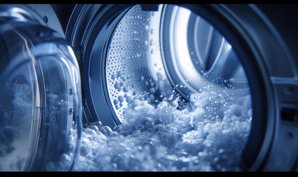 Washing machine with water. Closeup view AI generated