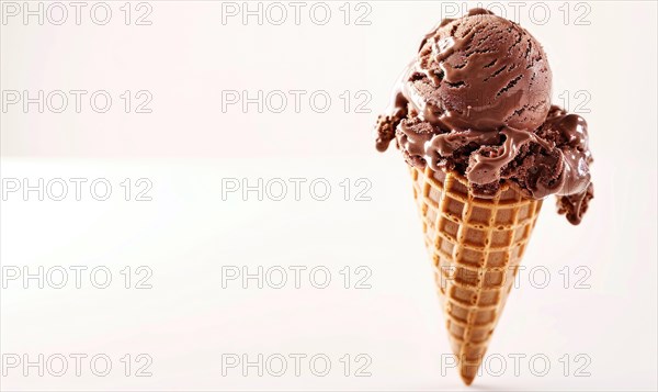 Chocolate ice cream cone on white background AI generated