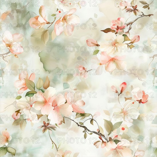 Floral watercolor pattern with delicate roses and foliage AI generated