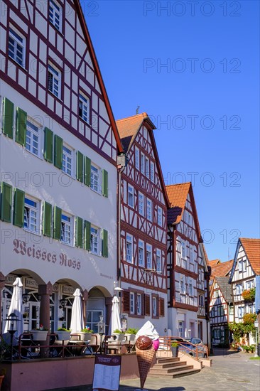 Half-timbered houses on the market square, Bad Orb, Hesse, Germany, Europe